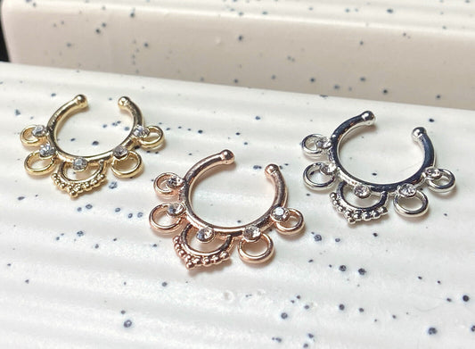 1pc Non-Piercing 5 Circle w/Gems Septum Hanger Clip-On Fake Nose Ring