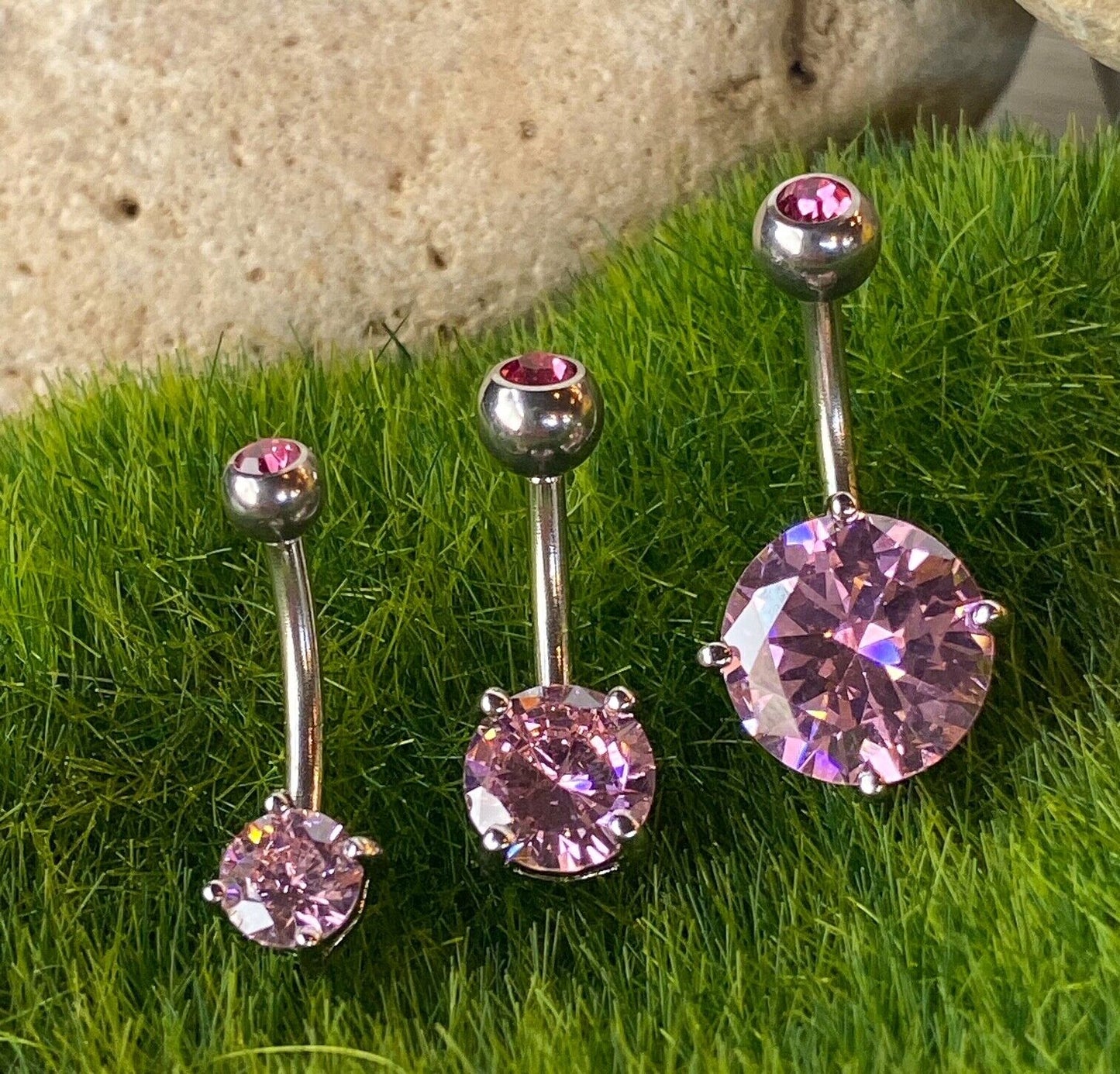 1pc Double Gemmed Round CZ Gem Prong Set Solitaire Belly Ring Navel Naval