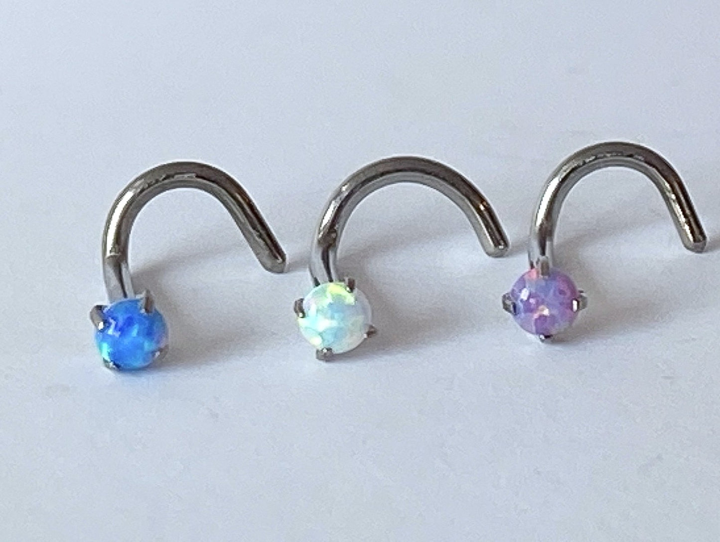 1pc Implant Grade 23 Titanium Opal Nose Screw Prong Set Ring 18g or 20g