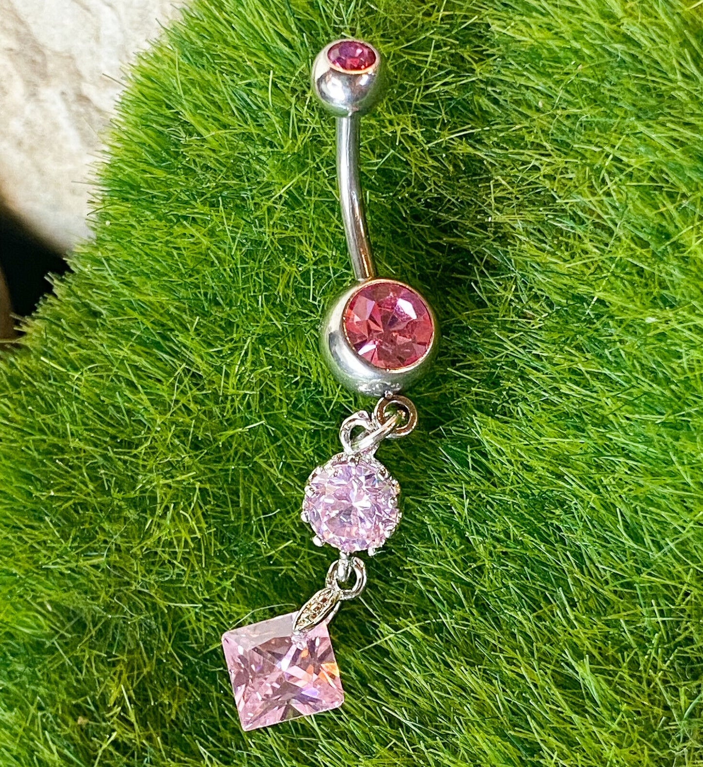 Vintage Princess Cut Press Fit Gem Belly Ring Navel Clear,Green,Pink,Tanzanite