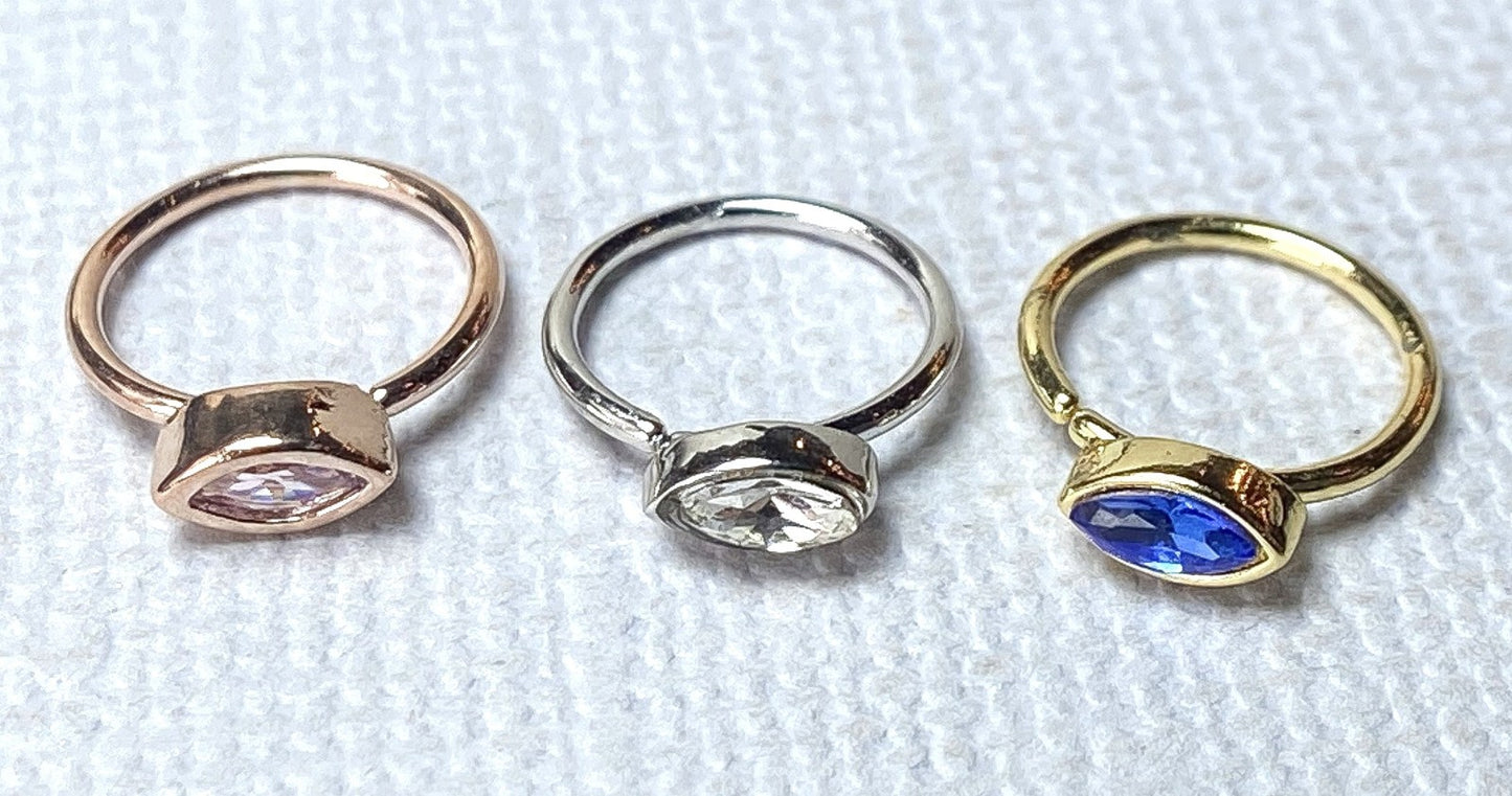 1pc Bendable Nose Hoop / Cartilage Ring Bezel Set Marquise Gem for Rook, Daith