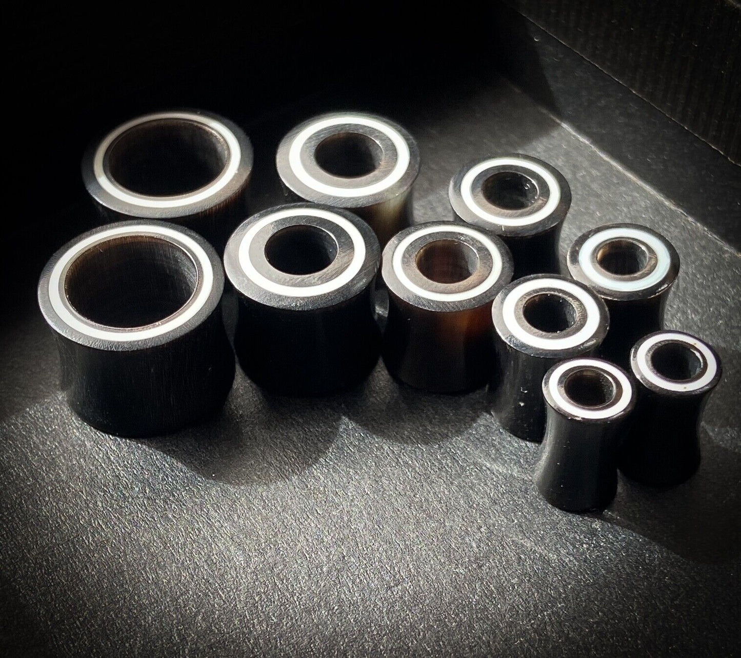 PAIR Double Flare Horn Tunnels w/ Bone Rim Ear Gauges Earlets Organic Plugs