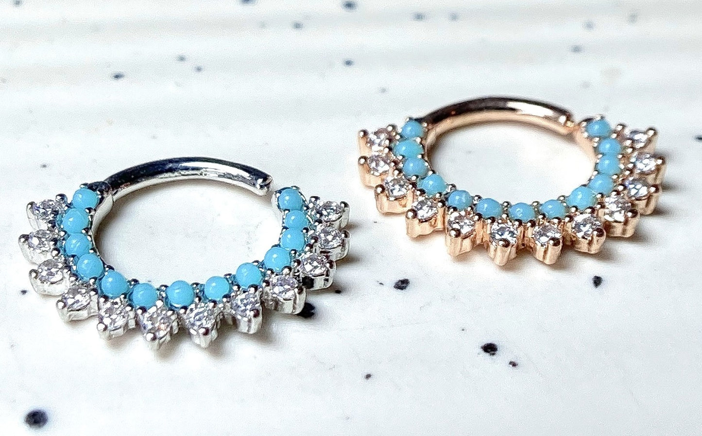 1pc Bendable Turquoise & CZ Gem Hoop Septum Ring Cartilage Daith Helix Tragus
