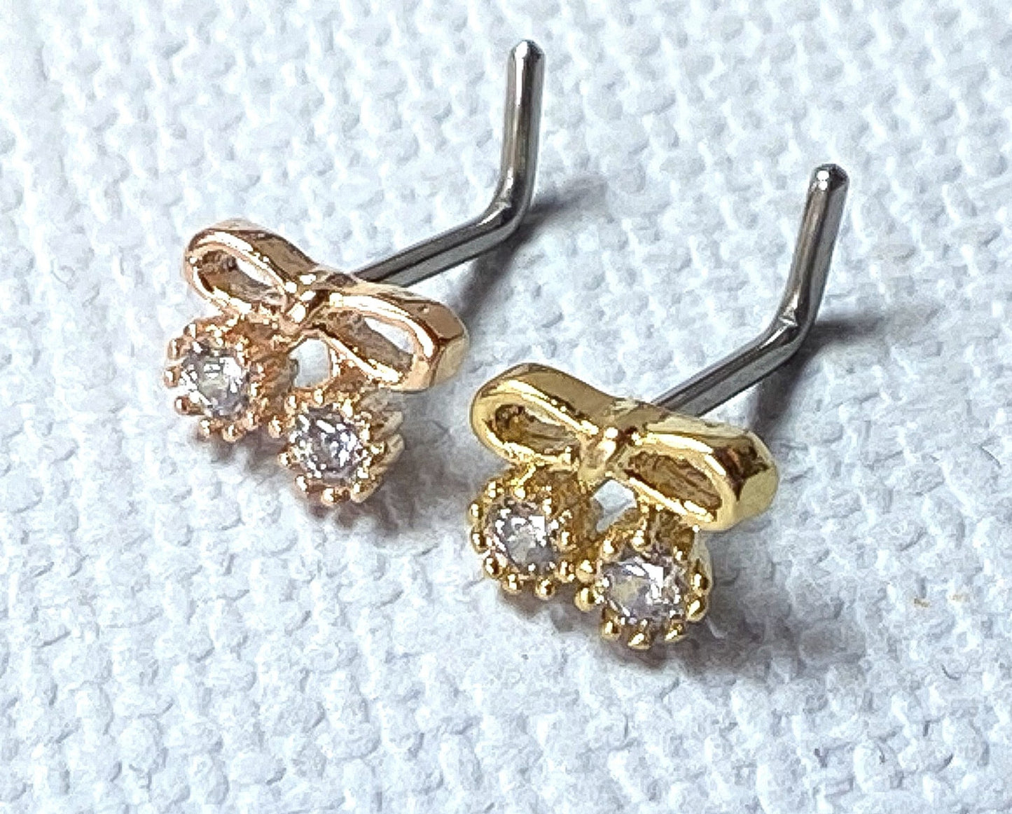 1pc CZ Set Ribbon L-Bend 20g Nose Ring Stud Screw 316L Surgical Steel