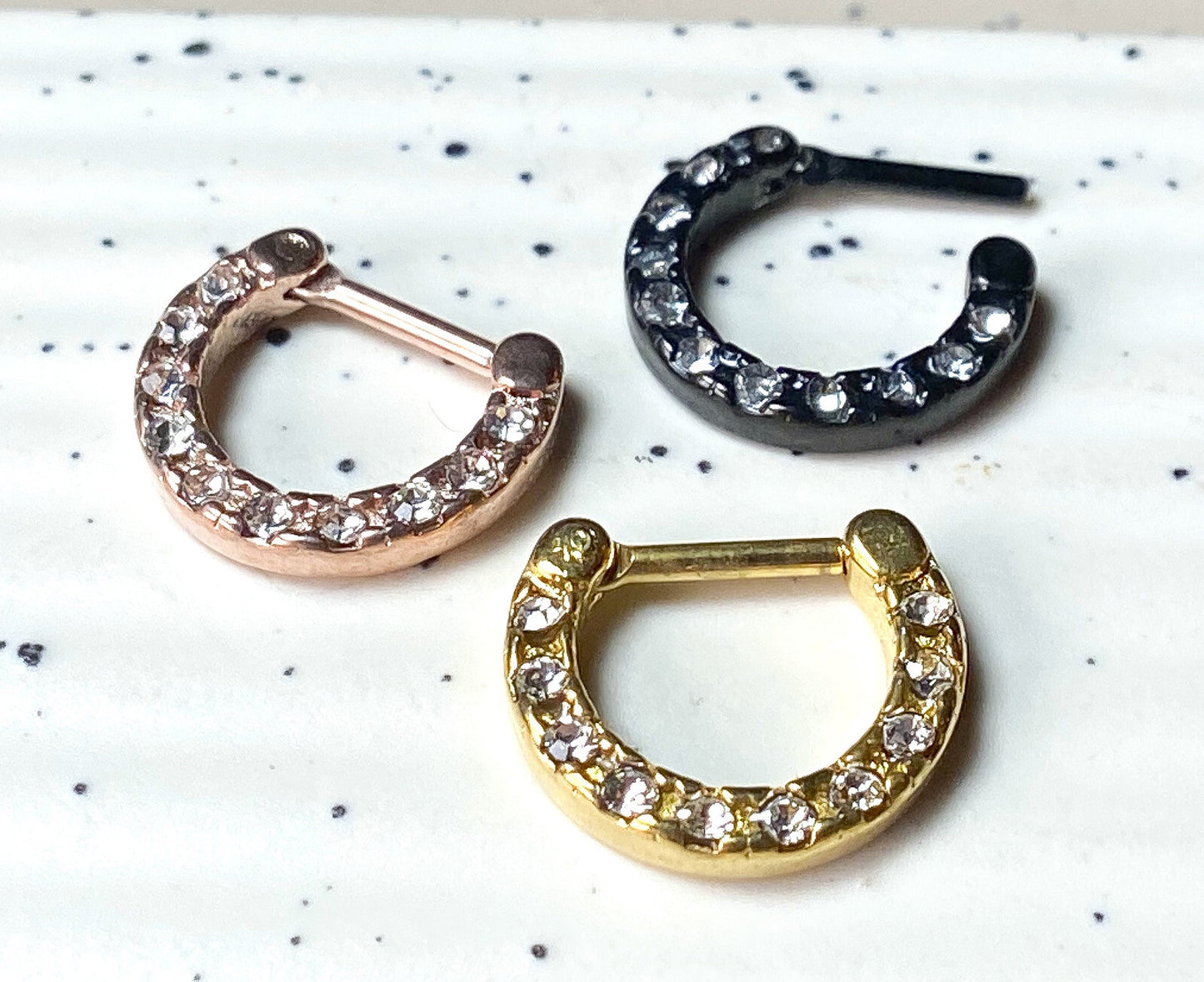 1pc 100% SURGICAL STEEL Crystal Gemmed Septum Clicker Nose Ring 16g 14g