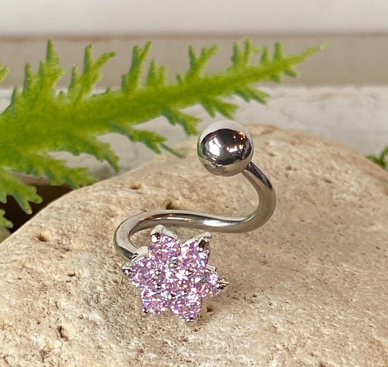 1pc Flower Twist CZ Gem Belly Ring Navel Piercing Pierced Naval Body Jewelry