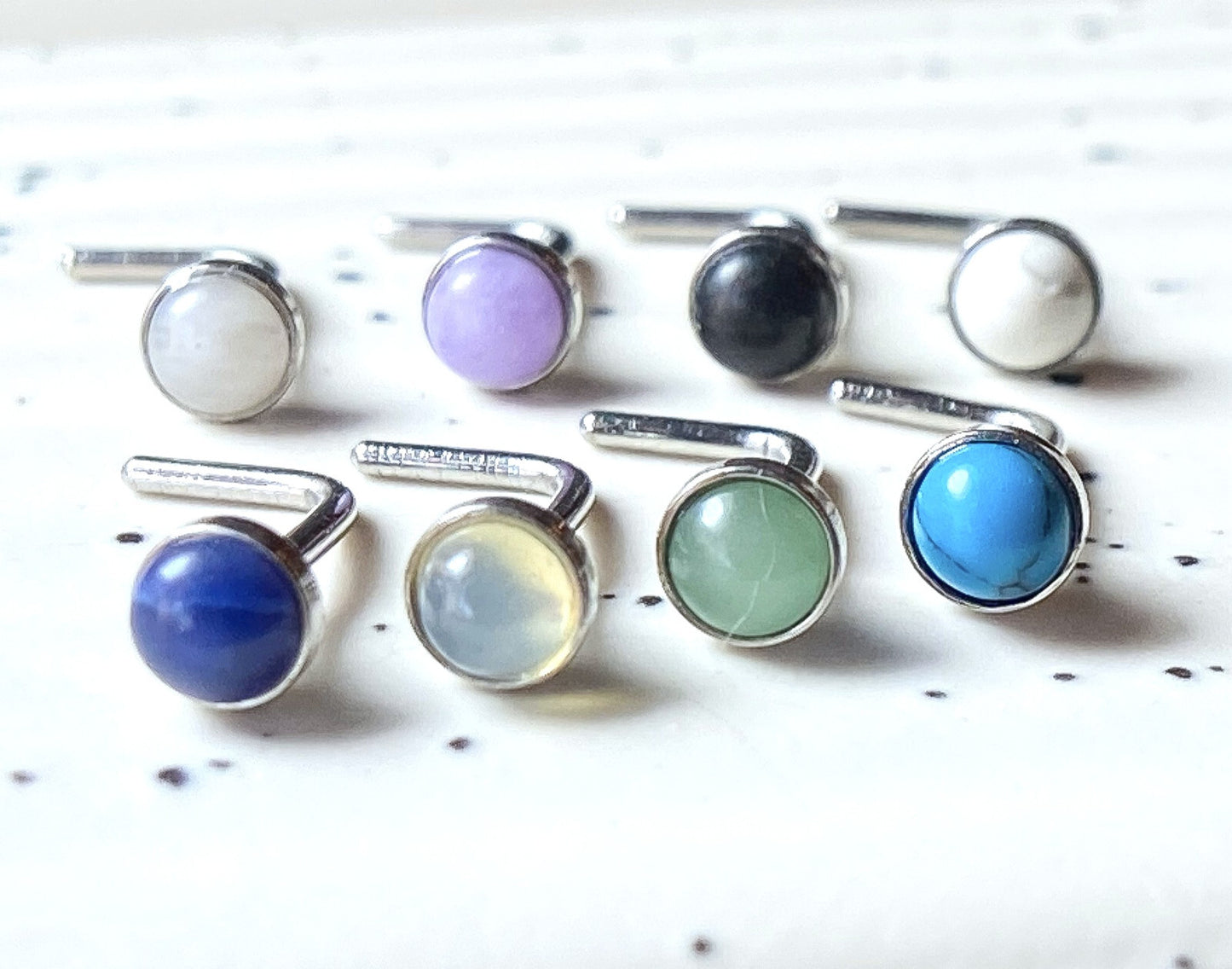 1pc Semi-Precious Stone Set 20g L-Bend Nose Ring Stud Screw 316L Surgical Steel