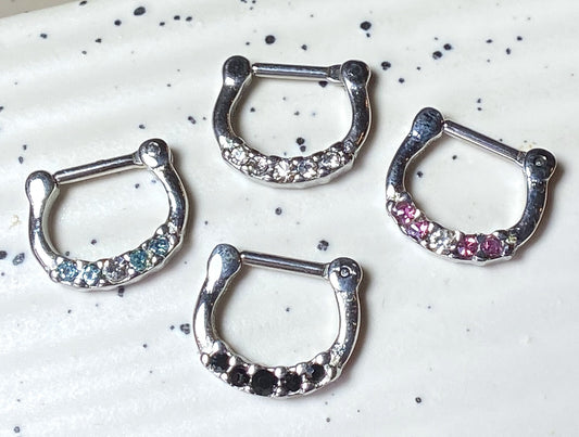 1pc 100% SURGICAL STEEL Five-Crystal Gem Septum Clicker 16g or 14g Nose Ring