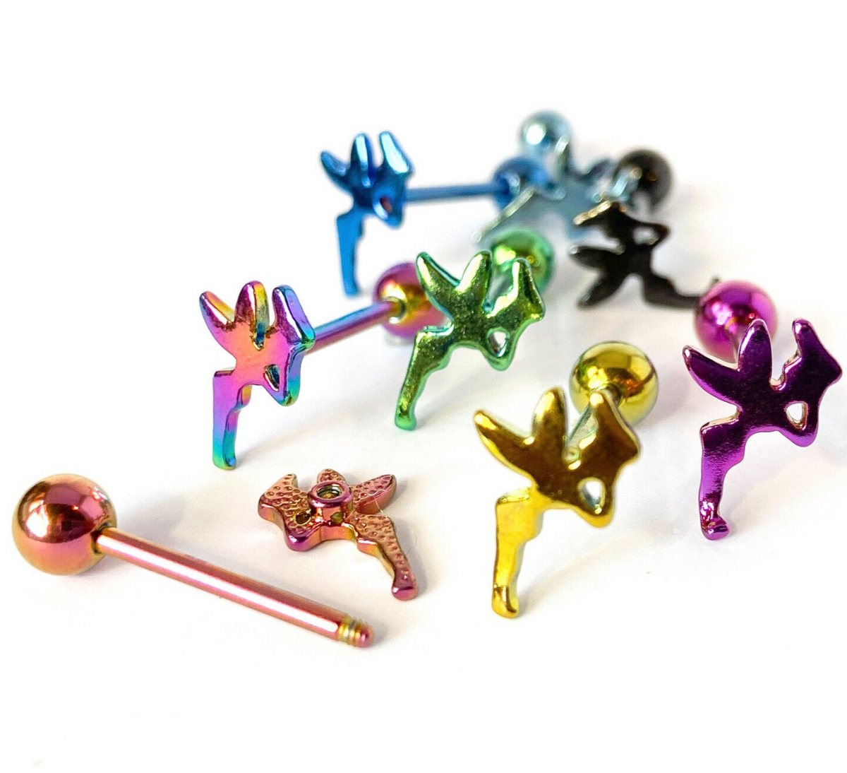 1pc Fairy Design Tongue Ring Titanium Anodized 14g Tounge Barbell Body Jewelry