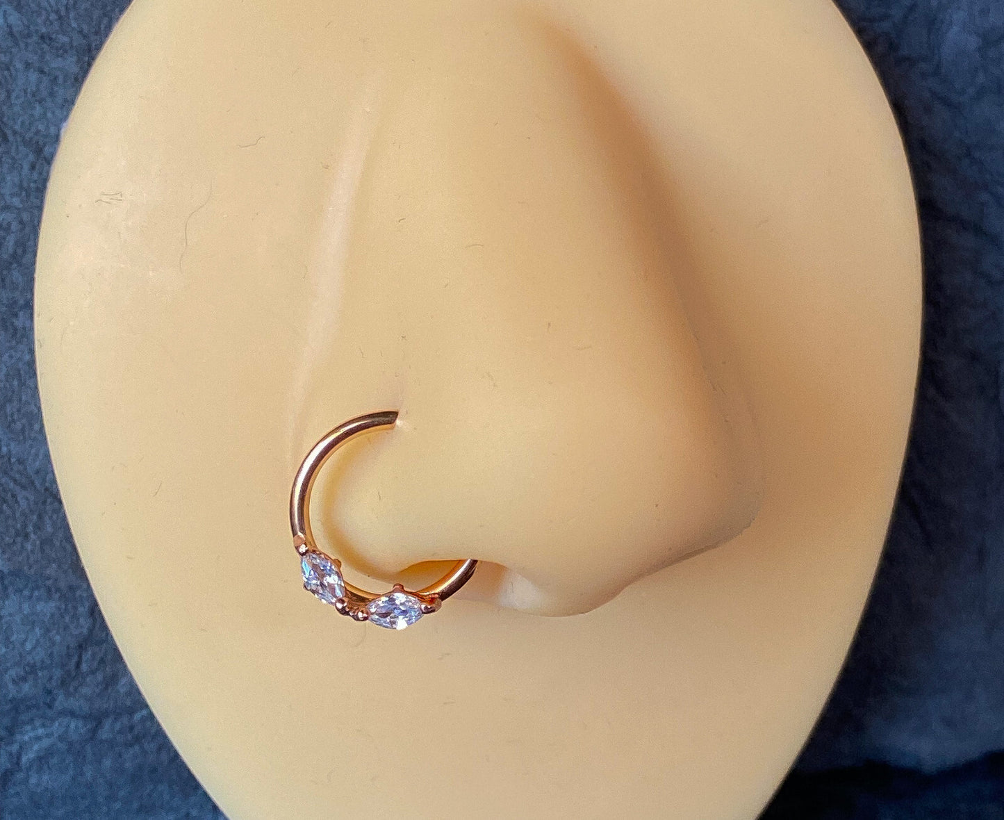 1pc Double Marquise Gem Hoop Ring- Nose Septum Daith Rook Tragus Ear Cartilage