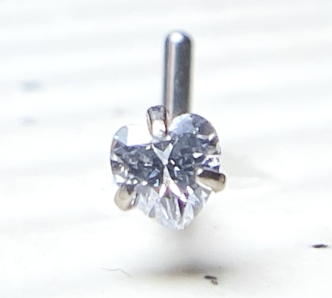 1pc Solid Grade 23 Titanium L-Bend Nose Ring w/ Heart CZ Gem Stud Screw