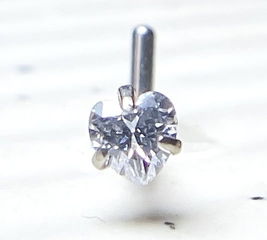 1pc Solid Grade 23 Titanium L-Bend Nose Ring w/ Heart CZ Gem Stud Screw