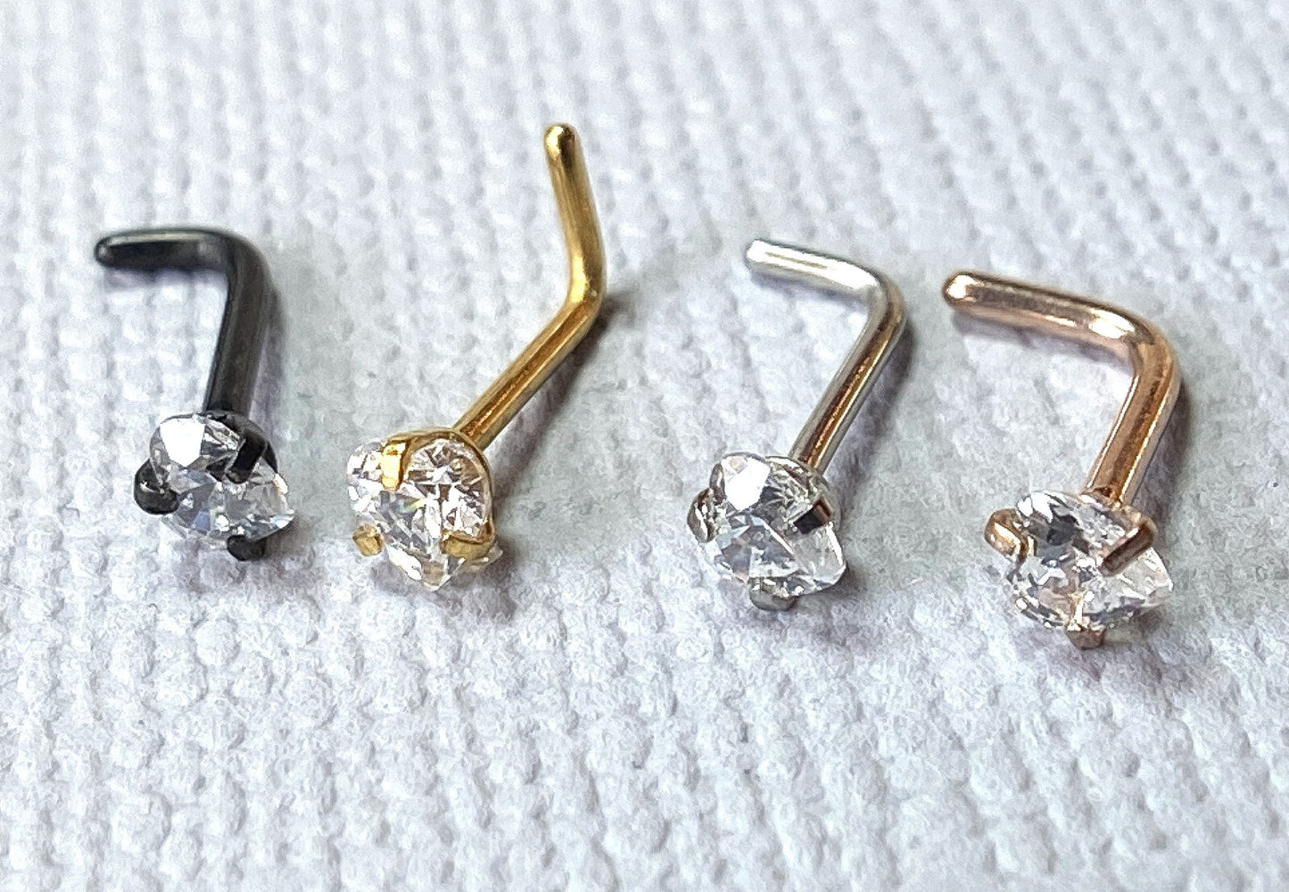 1pc L-Bend Nose Ring Prong Set Clear Heart Gem Ion Plated 316L Surgical Steel