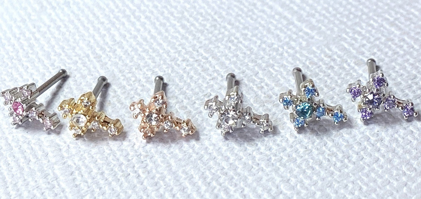 1pc CZ Gem Cross 20g Nose Ring Stud Bone 316L Surgical Steel