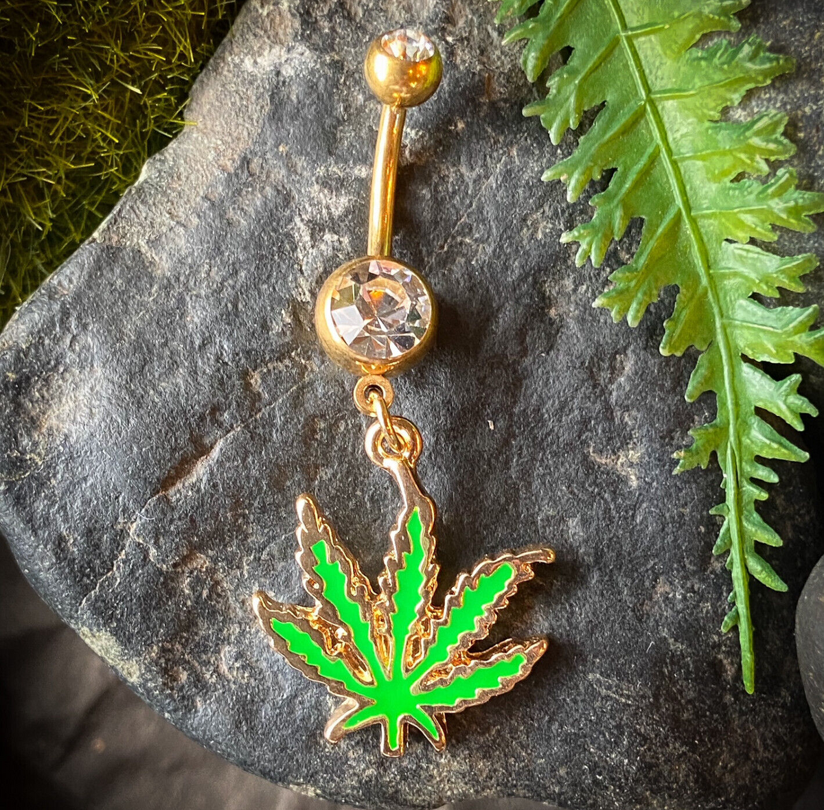 1pc Gold Pot Leaf Belly Ring Marijuana Navel Piercing Pierced Naval Body Jewelry