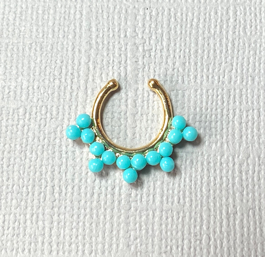 1pc Non-Piercing Turquoise Double Septum Hanger Clip-On Fake Nose Ring Jewelry