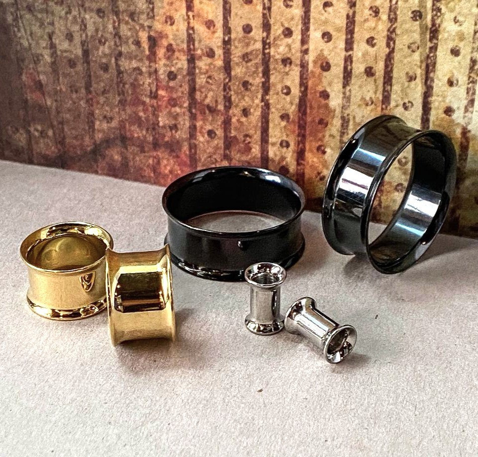 PAIR Solid Implant Grade Titanium Double Flare Tunnels Plugs Gauges Body Jewelry