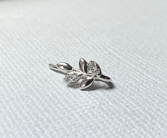 CZ Gem Olive Branch Non-Piercing Nose Clip, Faux Hoop Screw Stud Nostril Ring