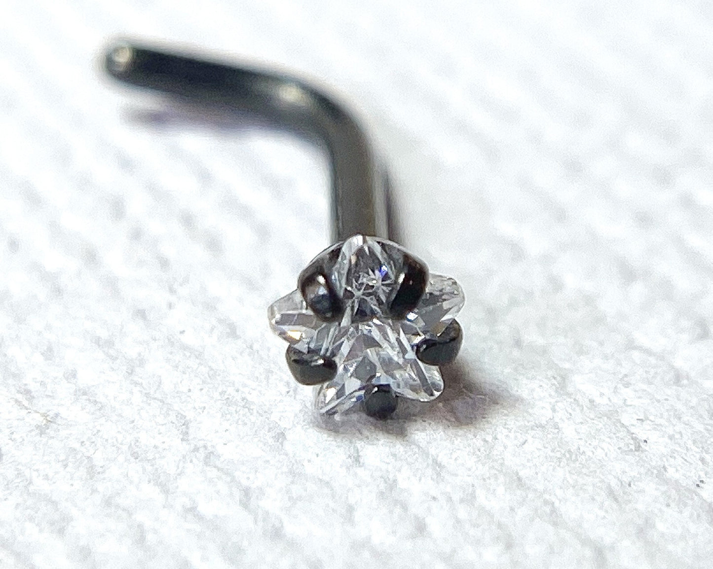 1pc L-Bend Nose Ring w/ Prong Set Clear Star Gem Ion Plated 316L Surgical Steel