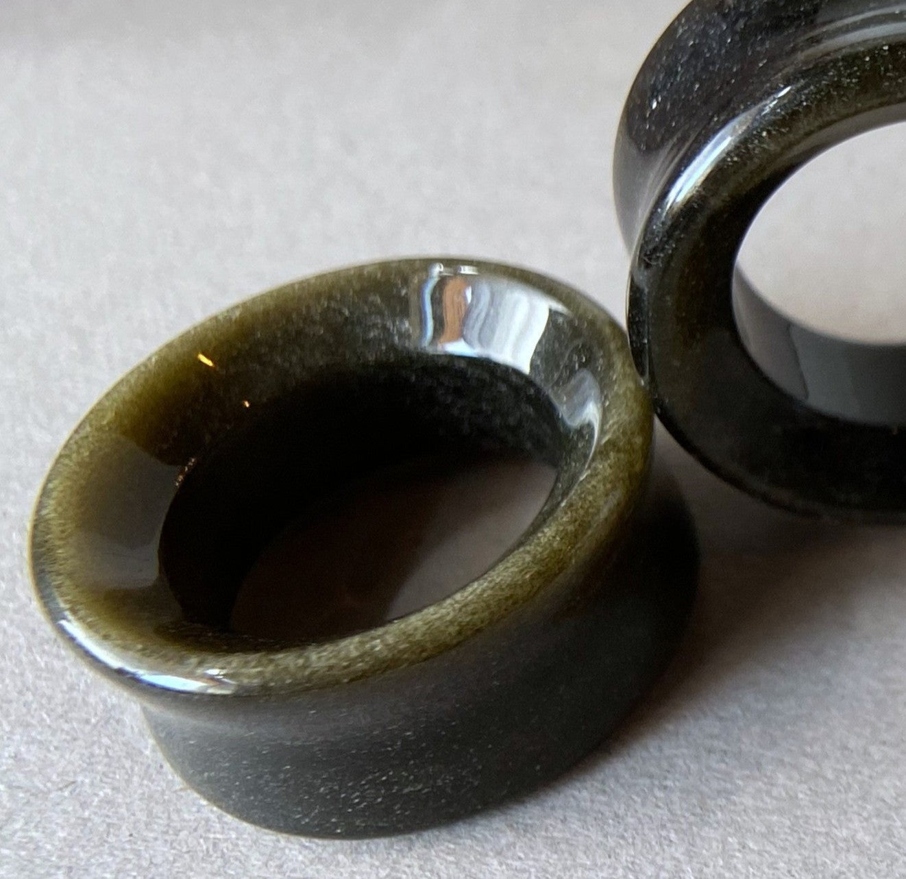 PAIR Golden Obsidian Natural Stone Double Flare Tunnels Plugs Organic Earlets Gauges
