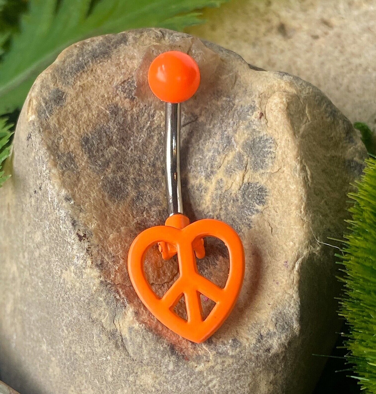 Neon Hinged Heart Peace Sign Belly Ring Navel Blue, Green, Orange, Pink, Purple