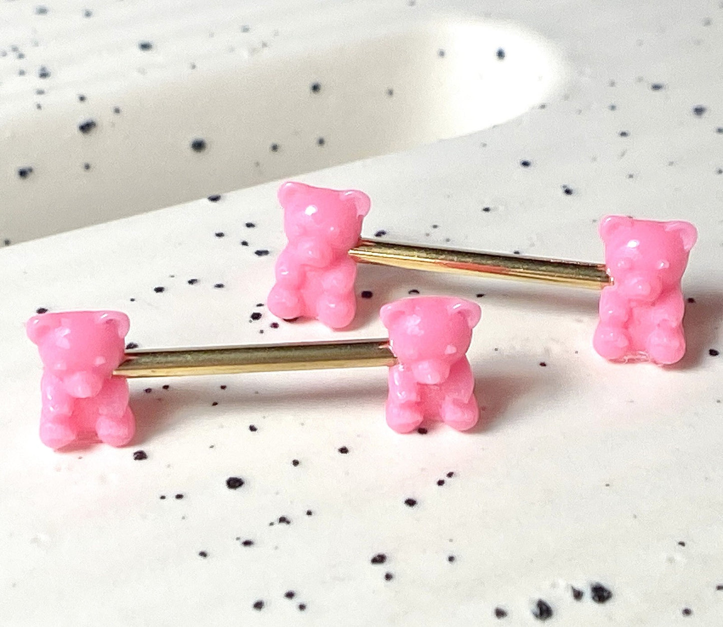 PAIR Pink Gummy Bear Nipple Rings Shields Body Jewelry Surgical Steel Barbells