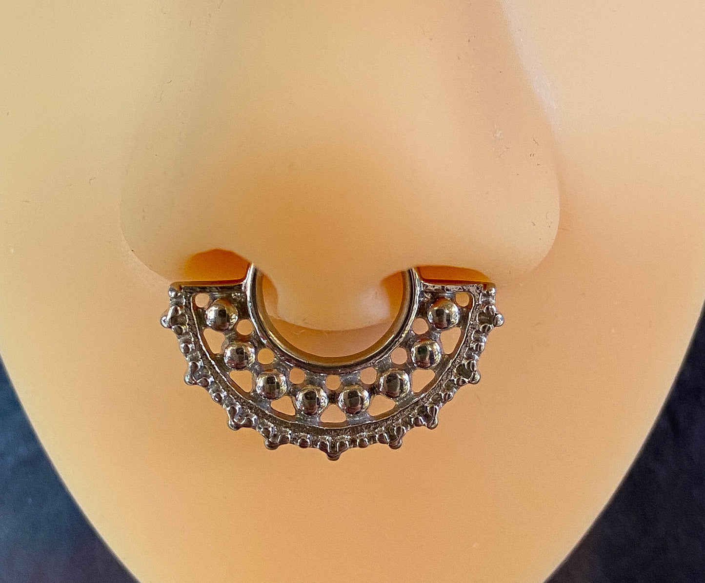 1pc 100% SURGICAL STEEL Non-Piercing Fake Septum Hanger Beaded Large Fan Clip-on