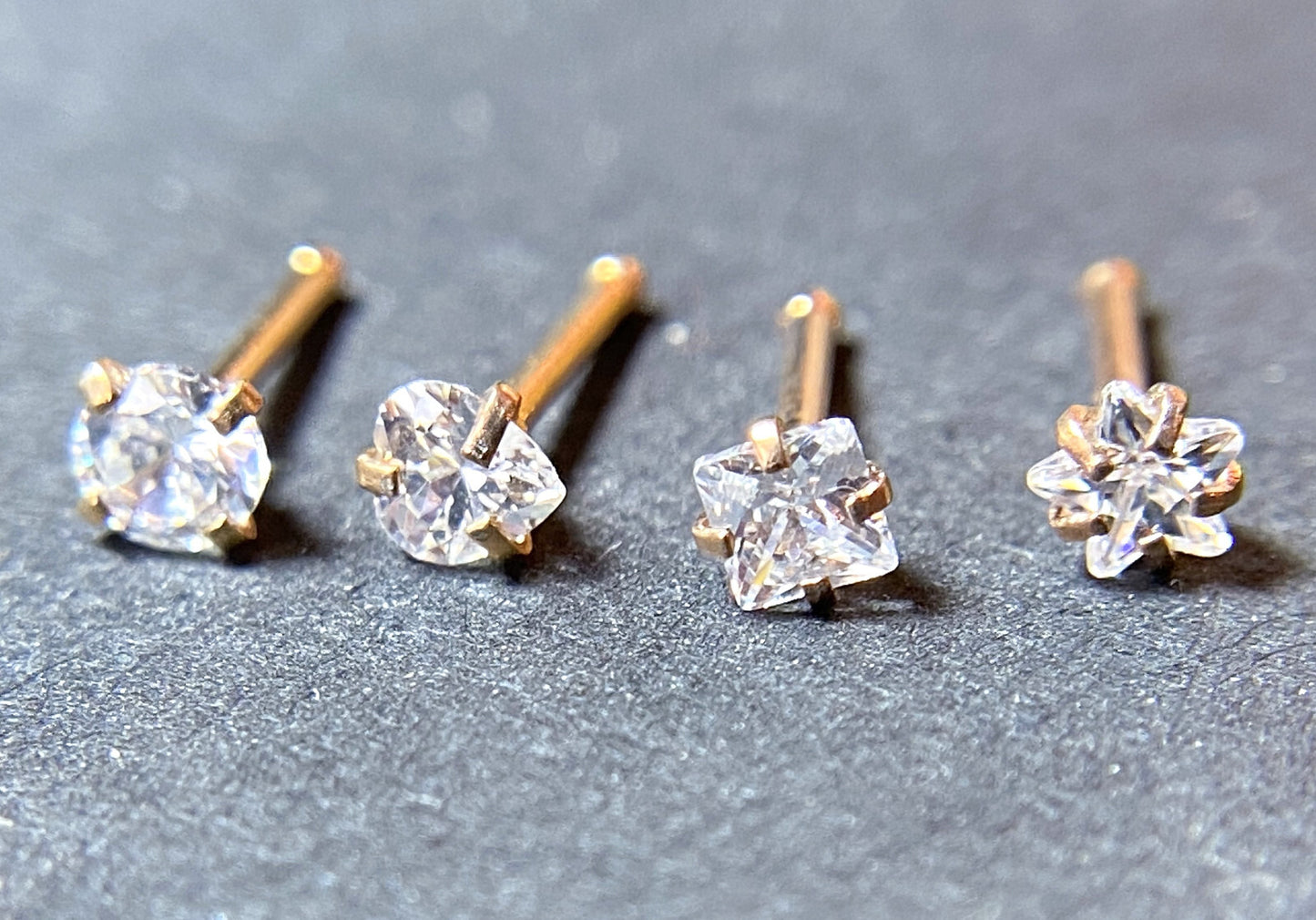 4pc Value Pack Prong Set Shaped Gem Steel Nose Studs Bones Rings