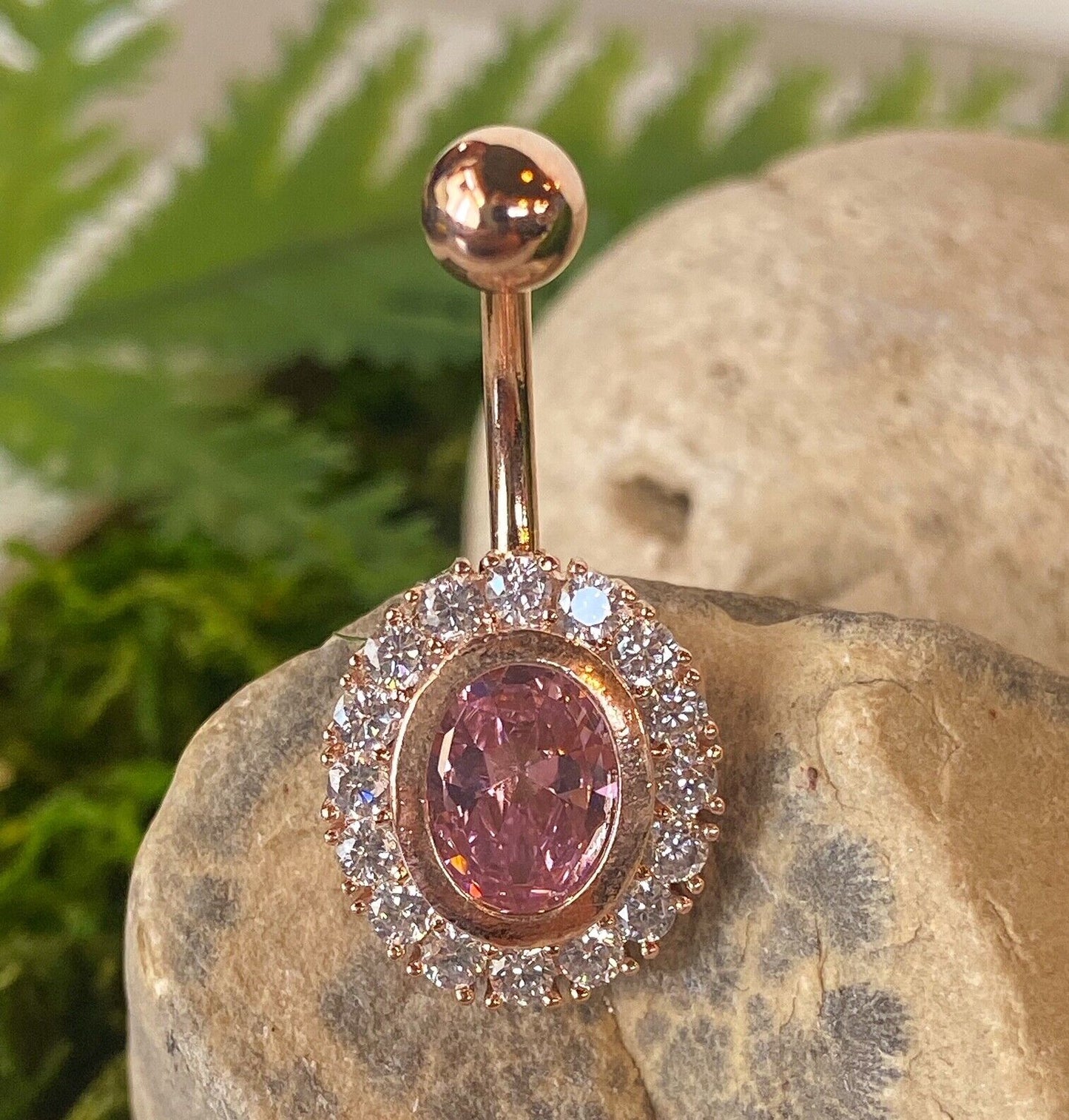 1pc Large Oval Shape CZ 14Kt Gold Plated Pierced Belly Navel Naval Ring