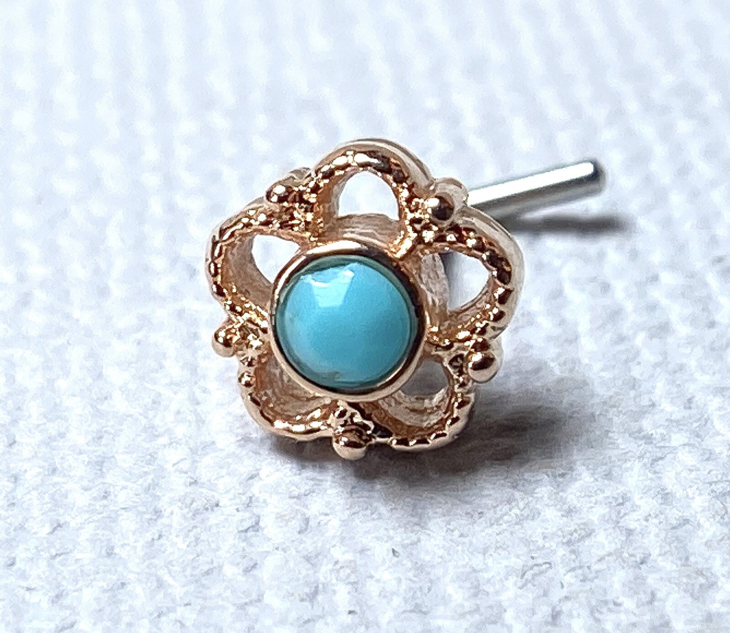 1pc Filigree Flower w/Turquoise Stone Center 20g L-Bend Nose Ring Stud Screw