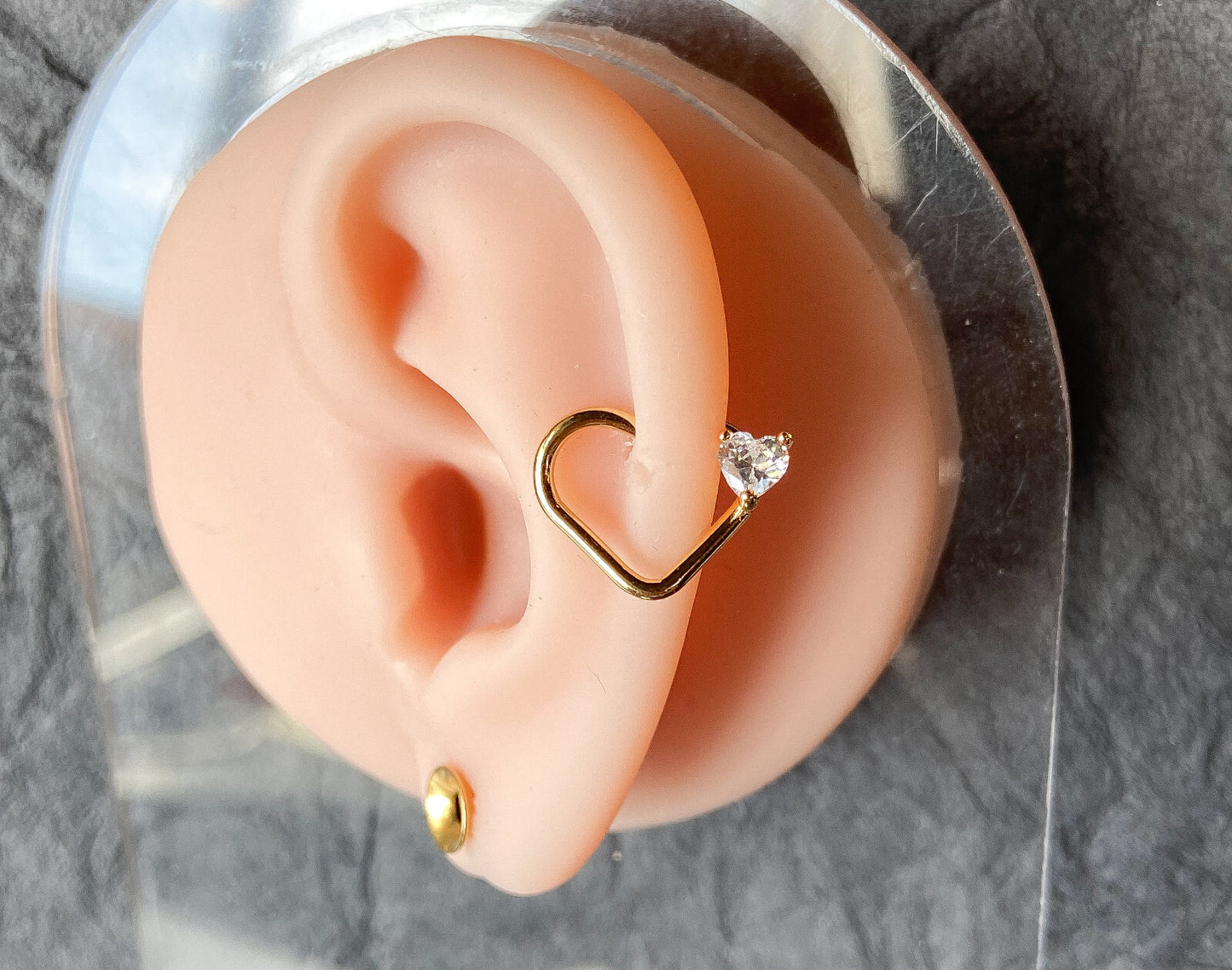 1pc Heart Bendable Ear Cartilage Daith Hoop Ring w/ Prong Set CZ Gem Heart