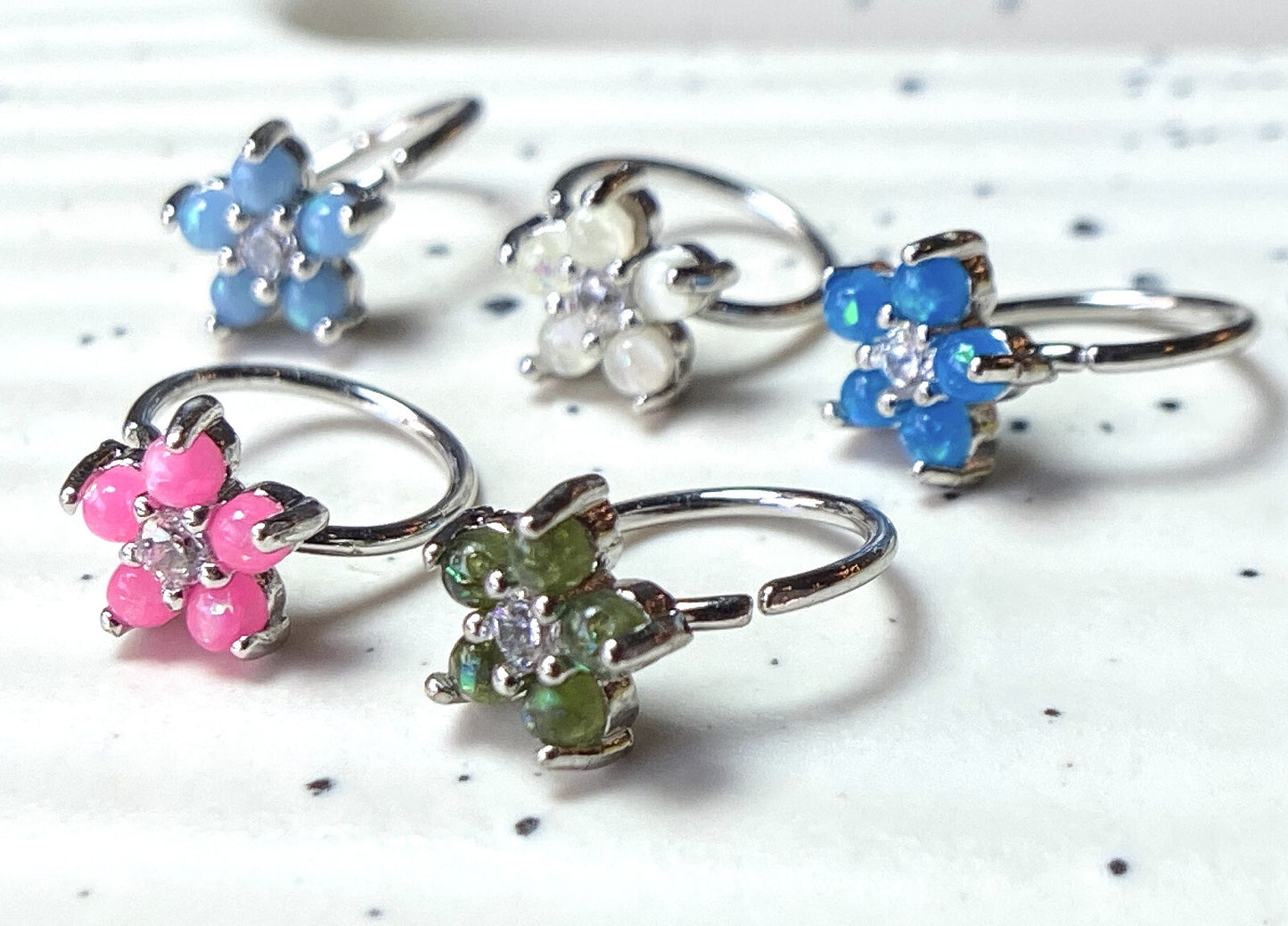 1pc Opal Glitter Flower Hoop Nose / Cartilage Ring Rook Daith Helix Tragus