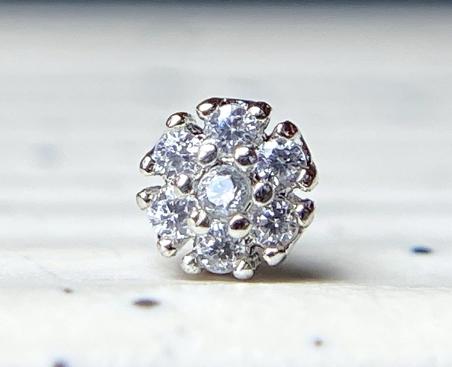 1pc Flower CZ Gem 20g Nose Ring Stud Bone Double Tiered 316L Surgical Steel