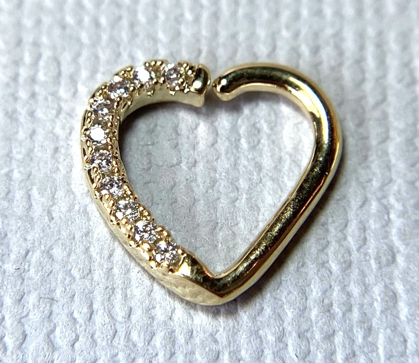 1pc Heart Bendable Ear Hoop Ring Lined CZ Gems Cartilage Daith Helix Snug