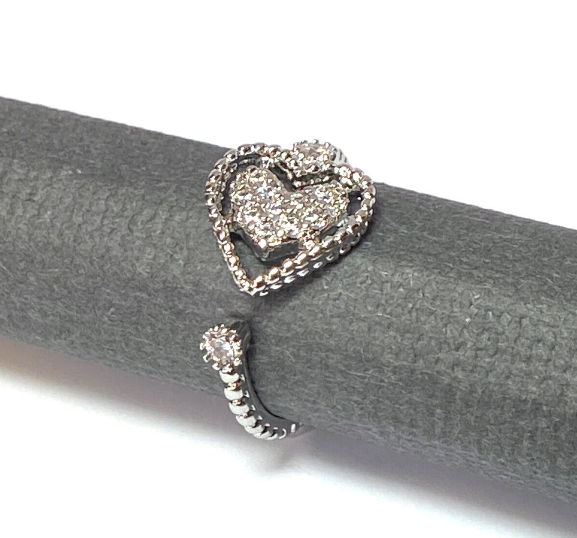 Heart Inside of Hollow Heart Multi-Paved CZ Gems Adjustable Mid Ring / Toe Ring