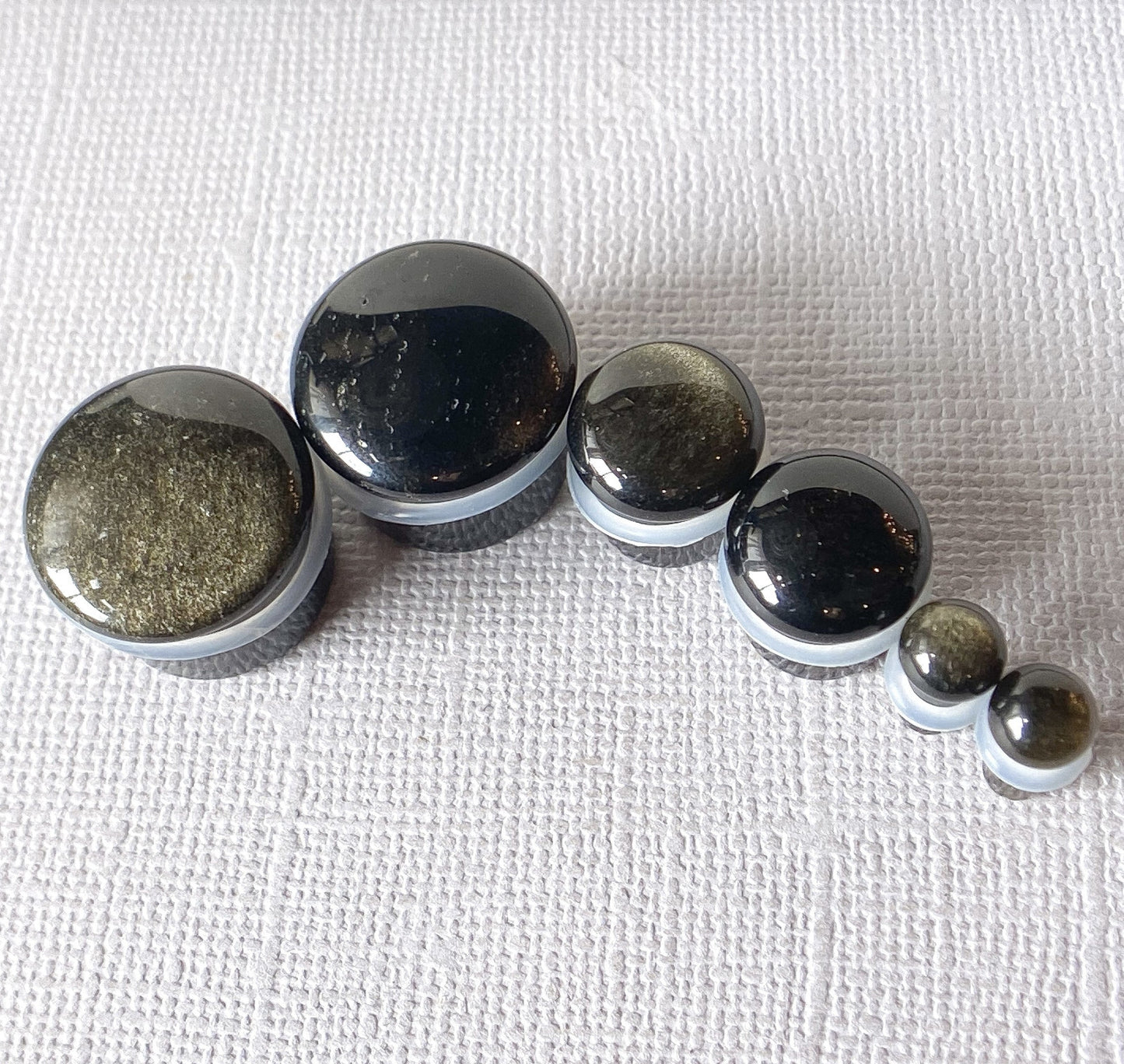 PAIR Golden Obsidian Stone Single Flare Plugs Organic Gauges Body Jewelry
