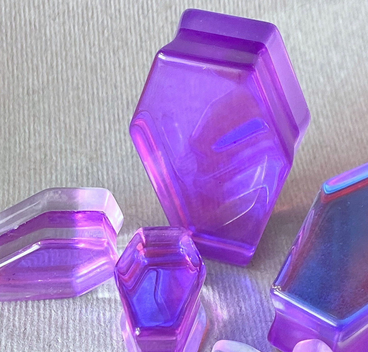 PAIR Mermaid Iridescent Glass Coffin Shaped Double Flare Plugs Gauges