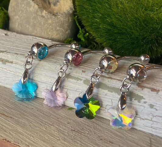 Crystal Ray Prism Flower Gem Belly Ring Navel Naval AB, Clear, Pink, Aqua