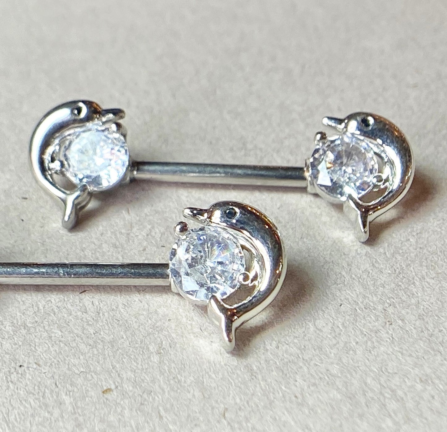 PAIR Dolphin Gem Ends Nipple Rings Shields Barbells Body Jewelry
