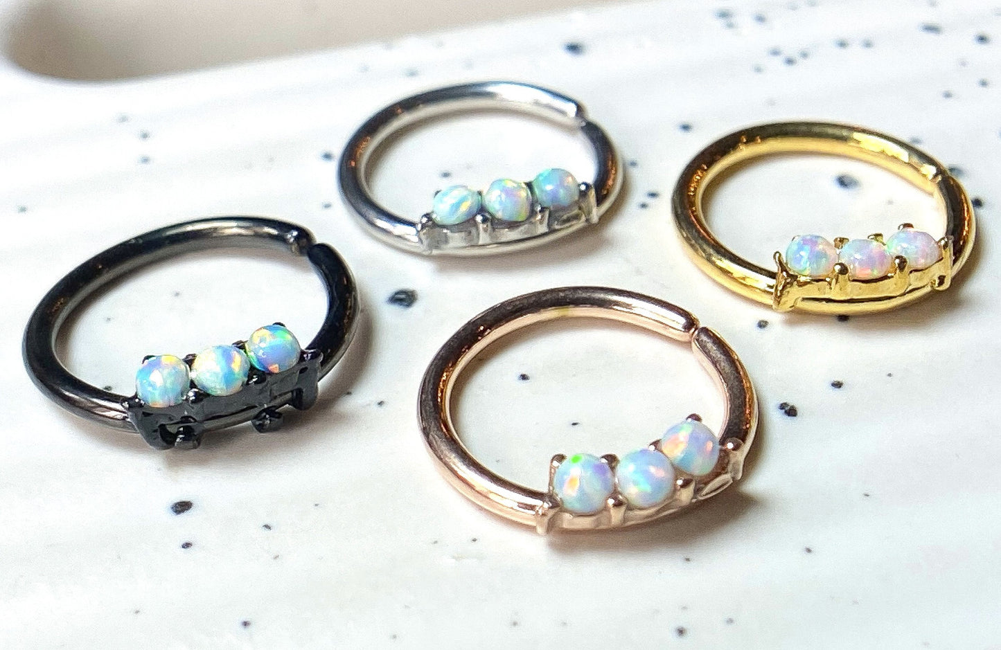 1pc Three Opal Ion Plated Septum / Cartilage Hoop Ring Rook Daith Helix Tragus