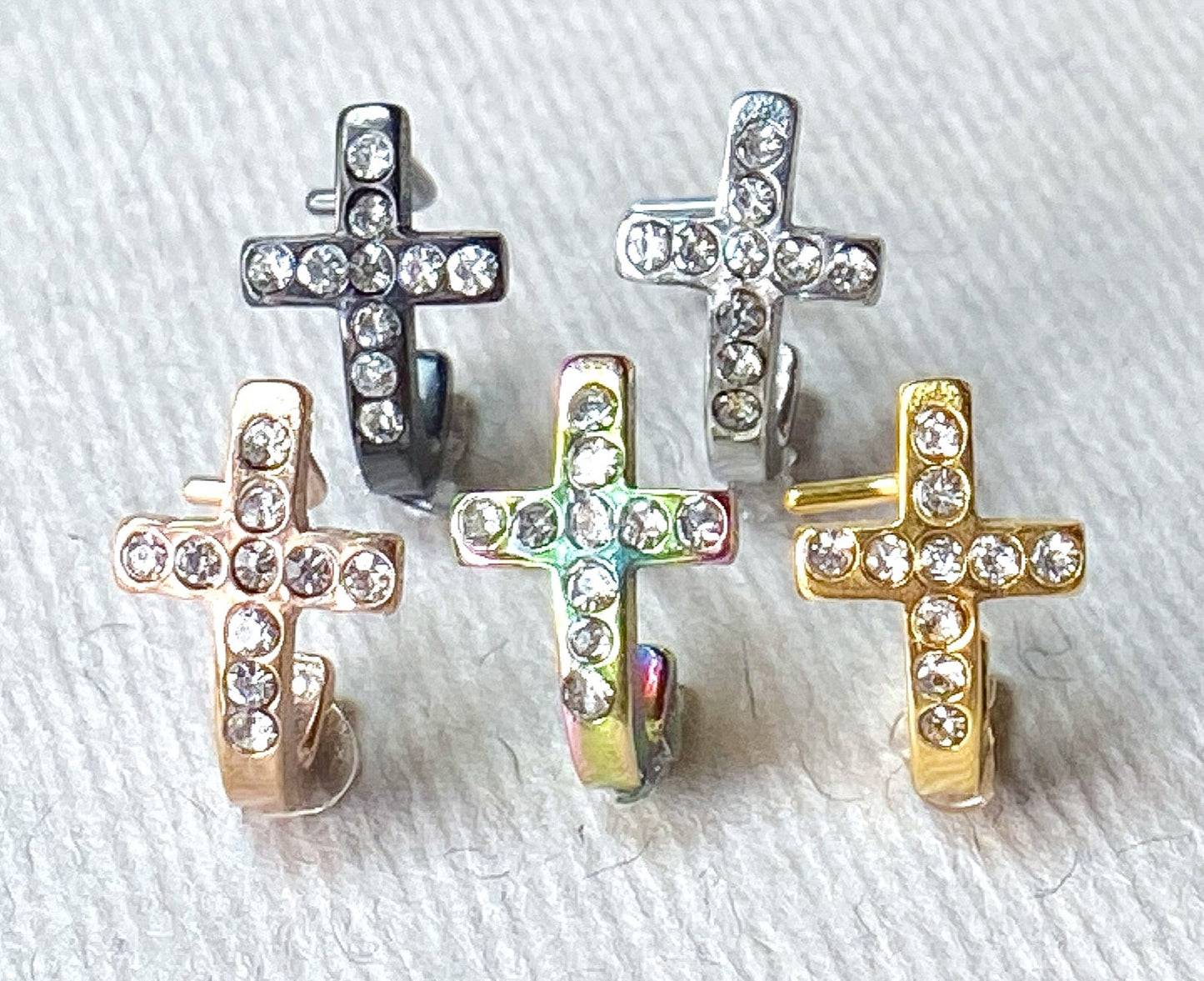 1pc Crystal Paved Cross L-Bend 20g Nose Ring Stud Screw 316L Surgical Steel