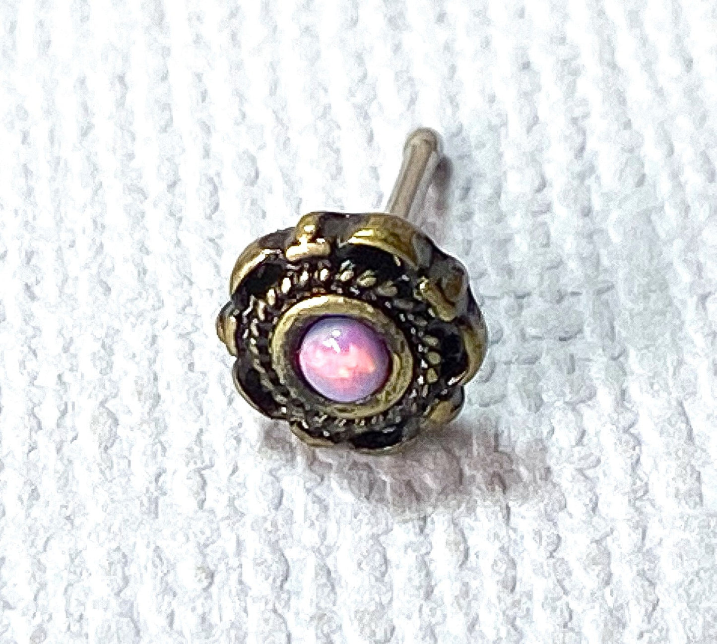 1pc Opal Centered Floral Design Antique Gold or Silver Plated 20g Nose Ring Stud
