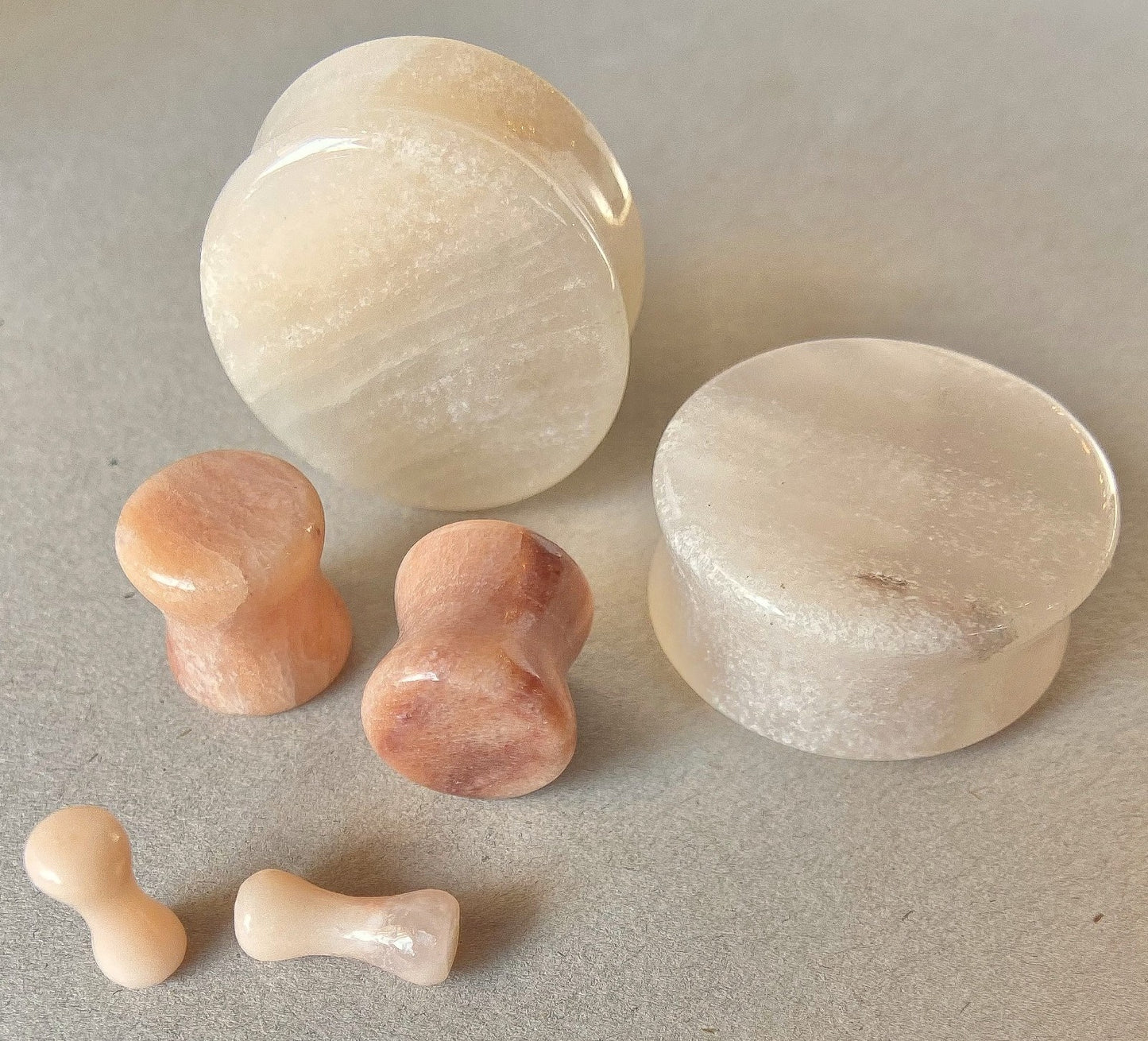 PAIR Natural Peach Semi-Precious Stone Double Flare Plugs Organic Earlets Gauges