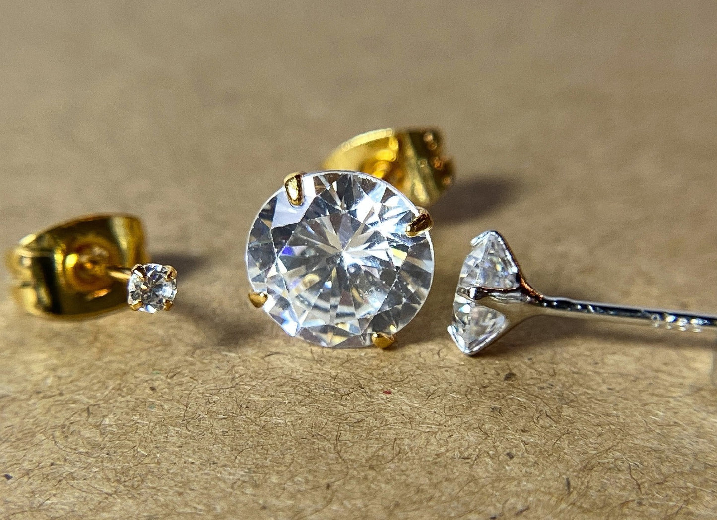 PAIR .925 Sterling Silver CZ Gem Martini Stud Earrings 24kt Gold PVD Jewelry