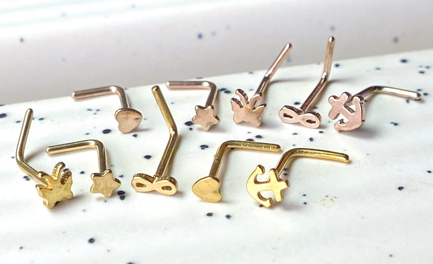 5pc 20g L-Bend Nose Rings Value Pack - Anchor, Infinity, Heart, Star, Butterfly