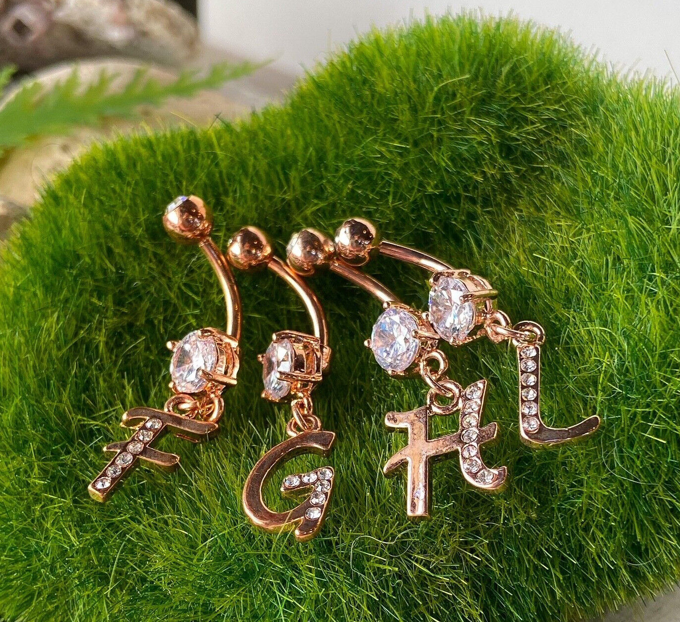 14kt Rose Gold Plated Initial Dangle Belly Ring Pierced Navel Naval Letter