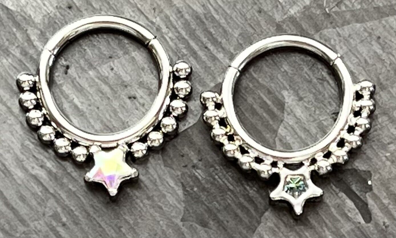 1pc Star CZ Gem & Beads Hinged Segment Ring 16g Septum Clicker Helix Cartilage