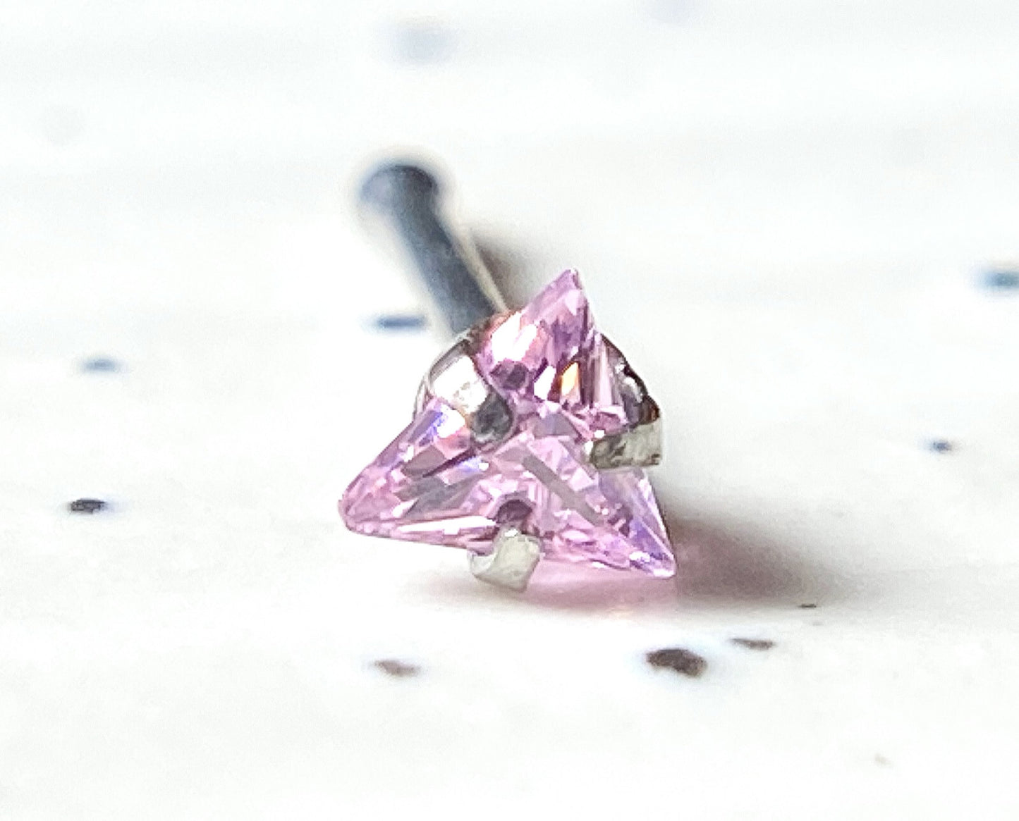 1pc Triangle CZ Gem Top 20g Nose Ring Stud Bone 316L Surgical Steel