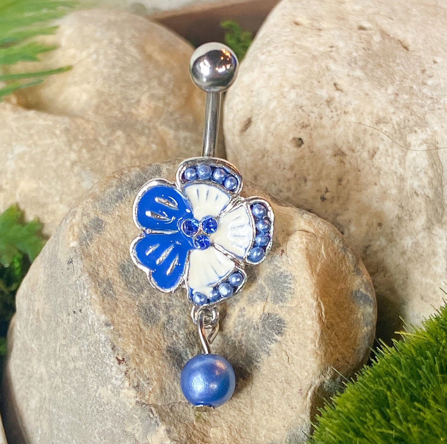 1pc Tropical Flower Pearl Dangle Belly Ring Navel Piercing Pierced Naval