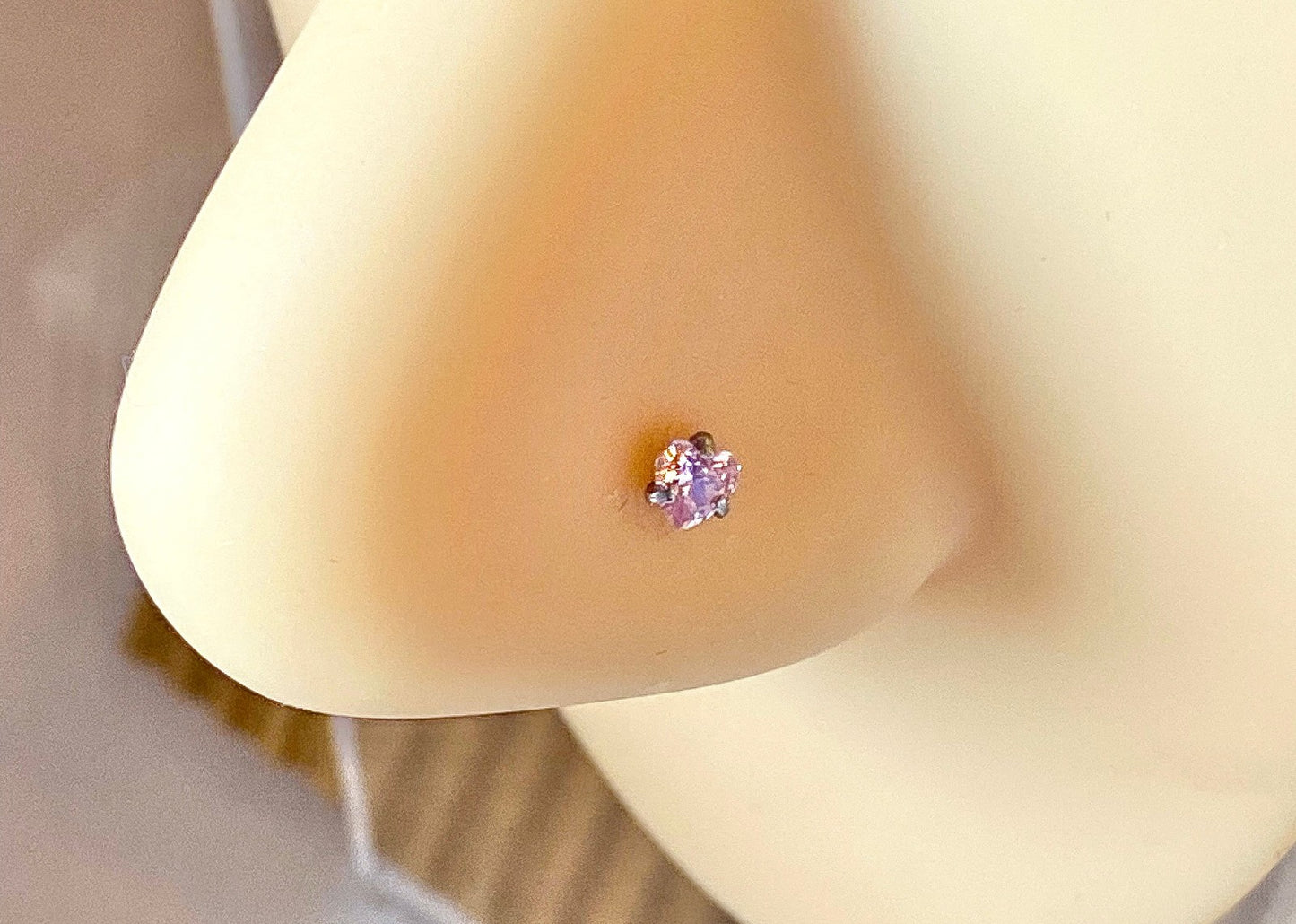 5pcs Prong Set Heart Gem Nose Ring Studs Bones 316L Surgical Steel Body Jewelry